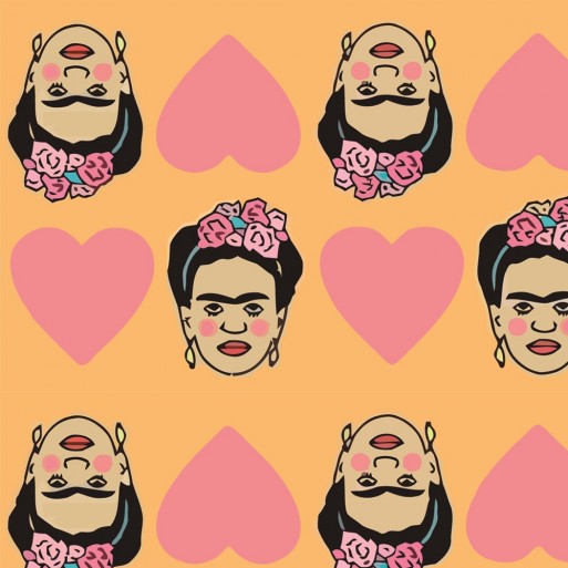 Tela sublimada Frida Kahlo corazones  - 1.5M x 1M